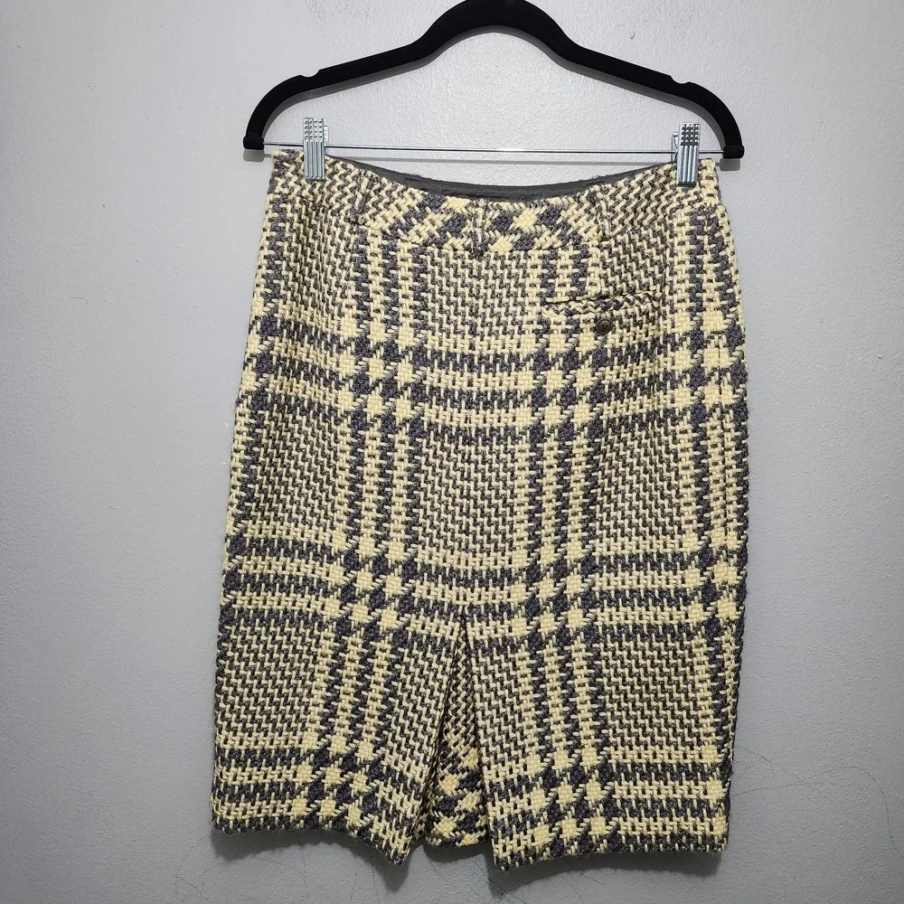 Carlisle Vintage Plaid Tweed Pencil Skirt in Yellow and Gray Size 4 Wool Blend